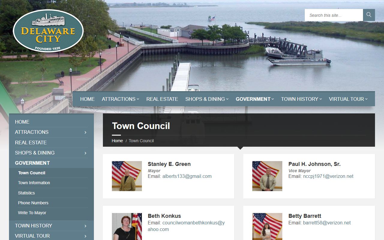 Delaware City Town Council Phone Directory page