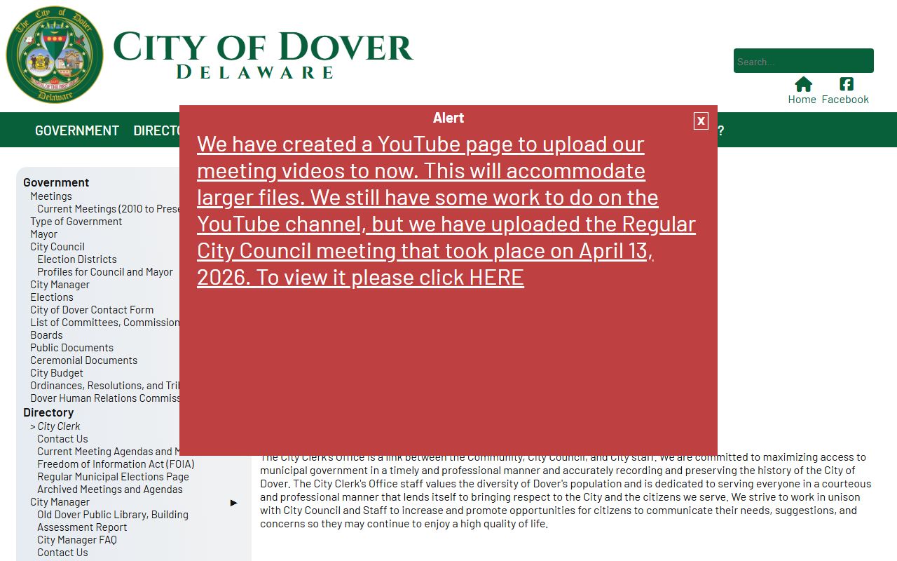 Dover City Clerk Phone Directory office page