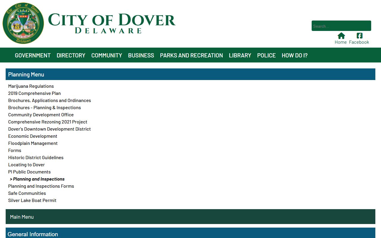 Dover Planning and Inspections Phone Directory page