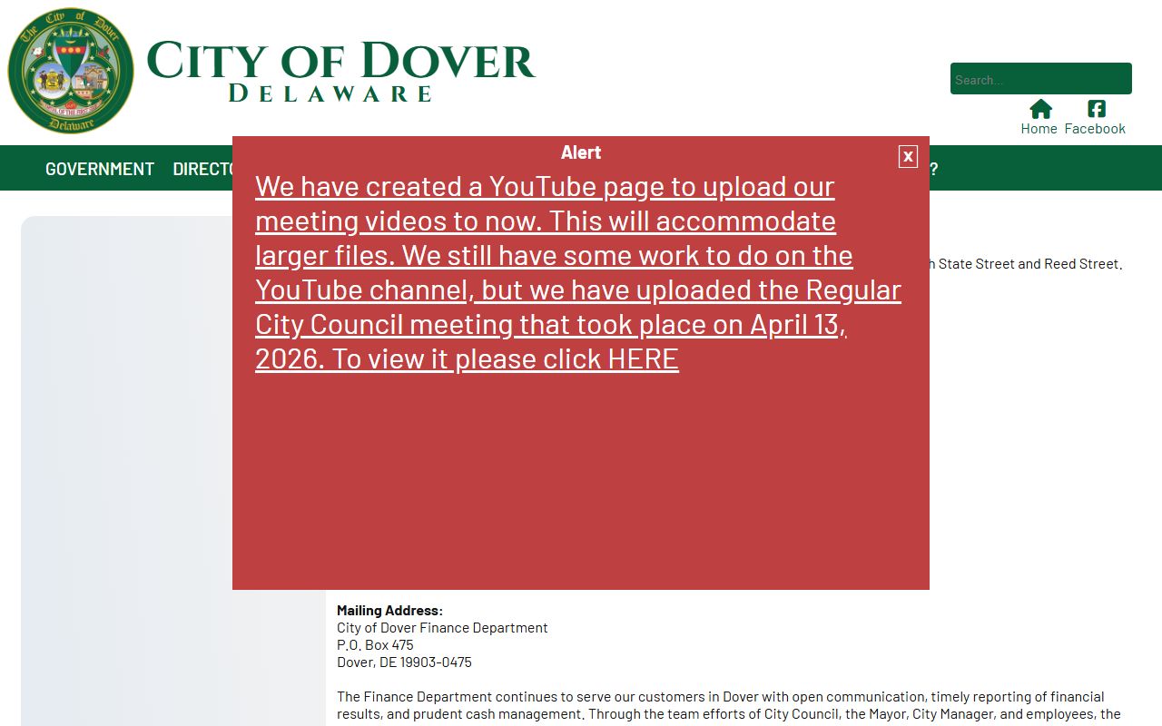 Dover Finance Department Phone Directory page