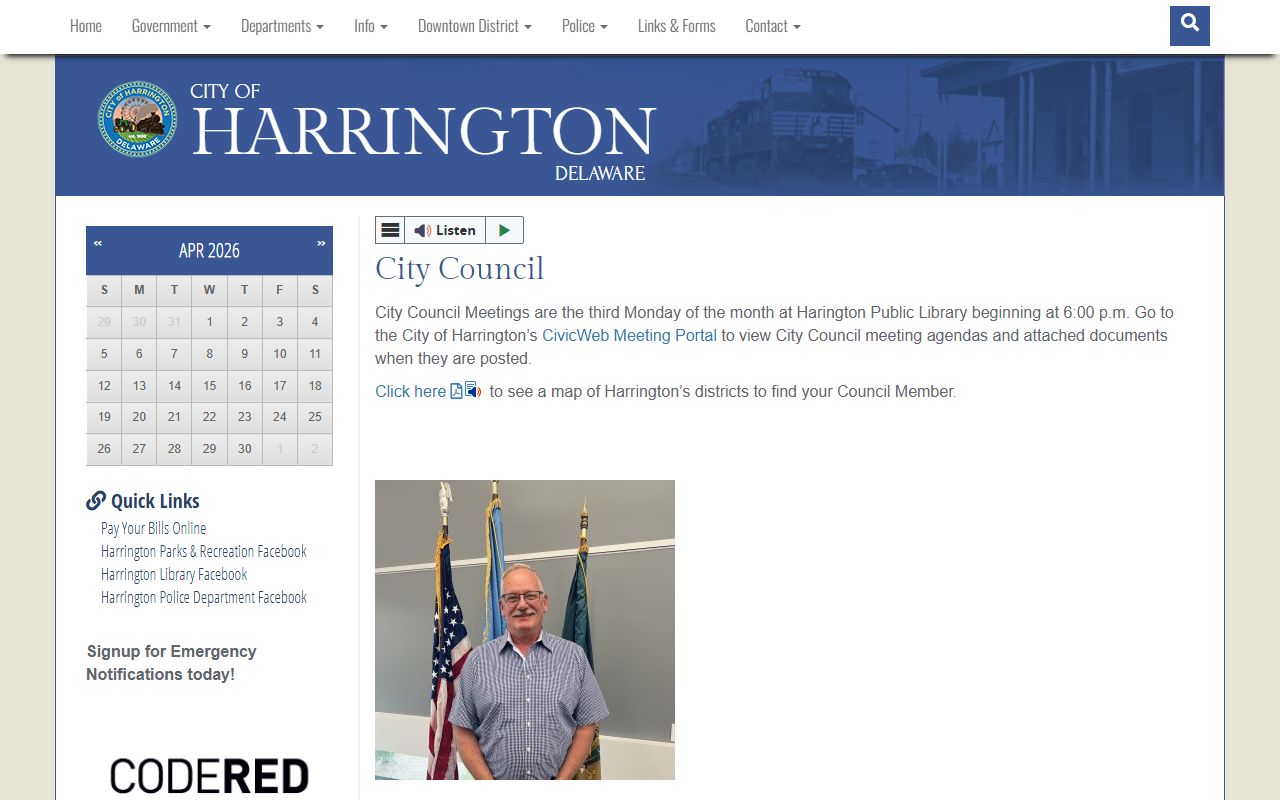 Harrington City Council Phone Directory page