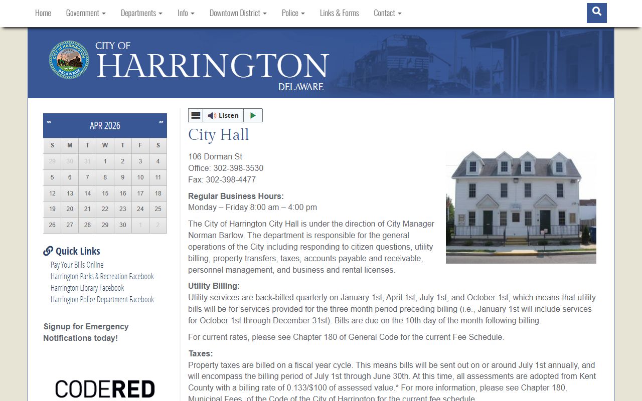 Harrington City Hall Phone Directory administration page
