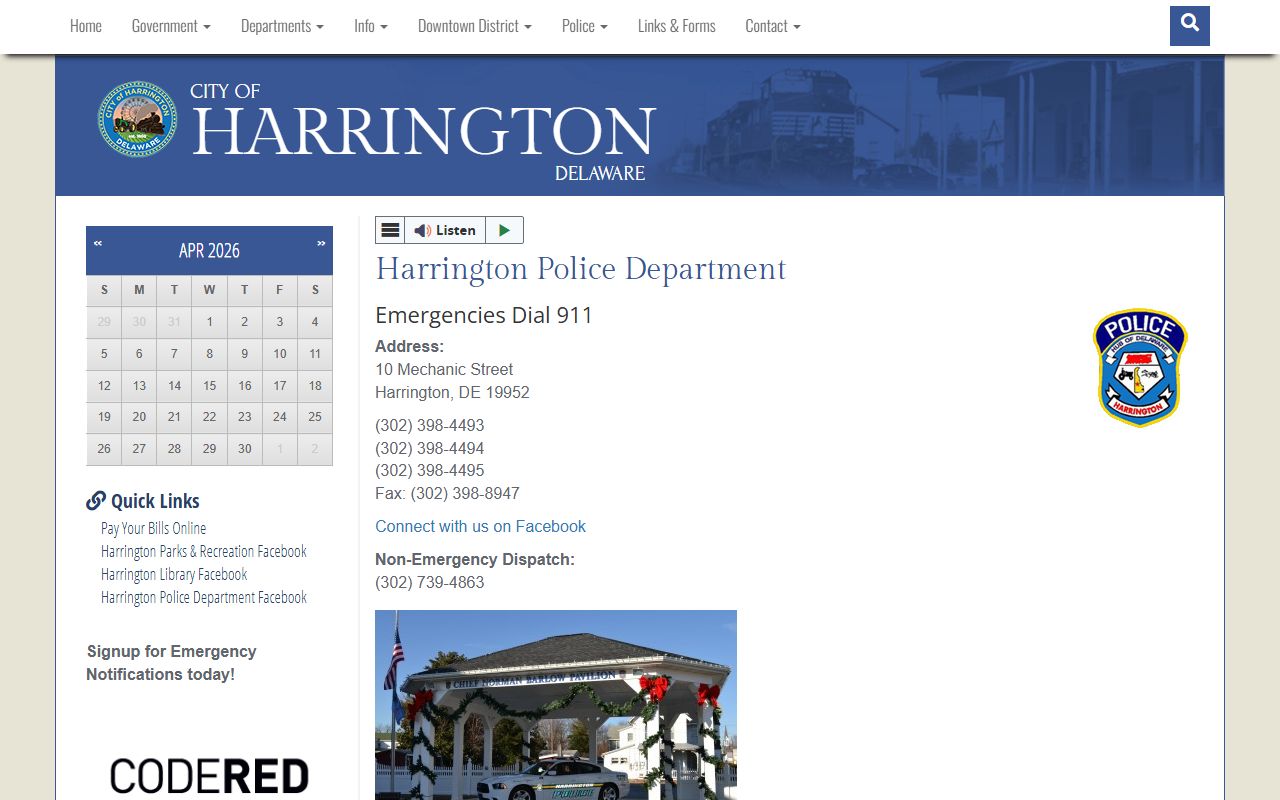 Harrington Police Department Phone Directory page