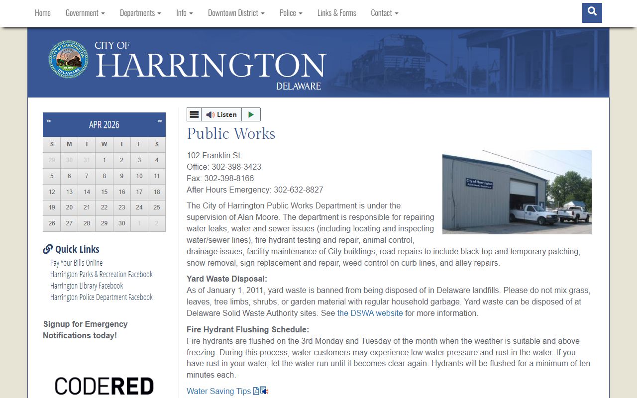 Harrington Public Works Phone Directory page