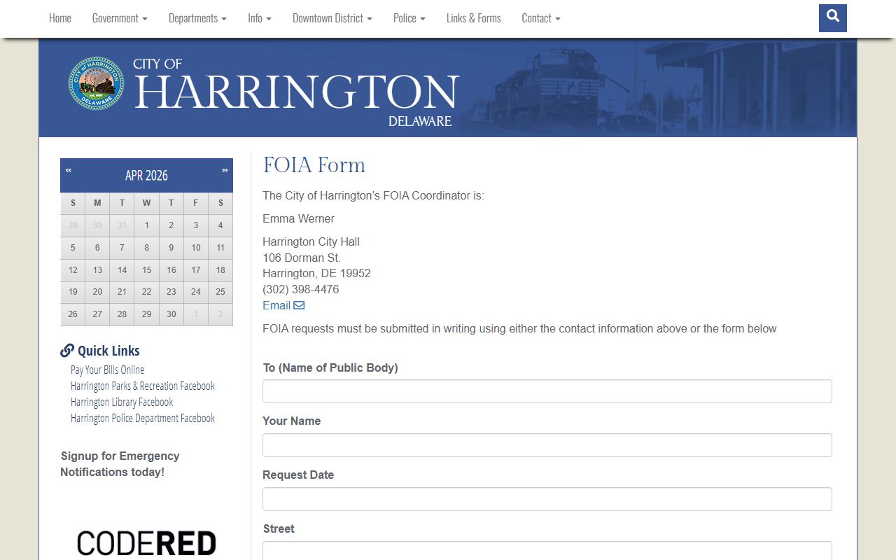 Harrington FOIA Phone Directory request page