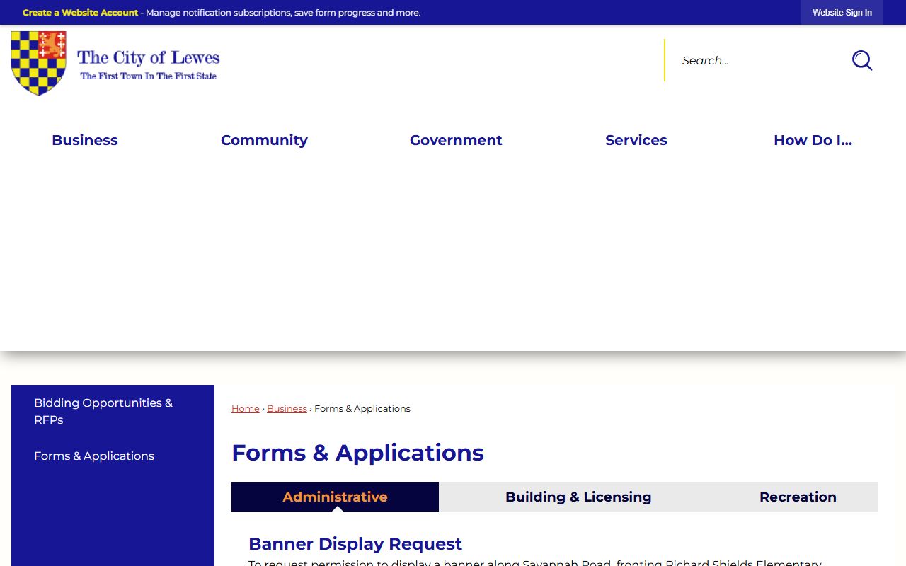 Lewes Phone Directory forms and applications page