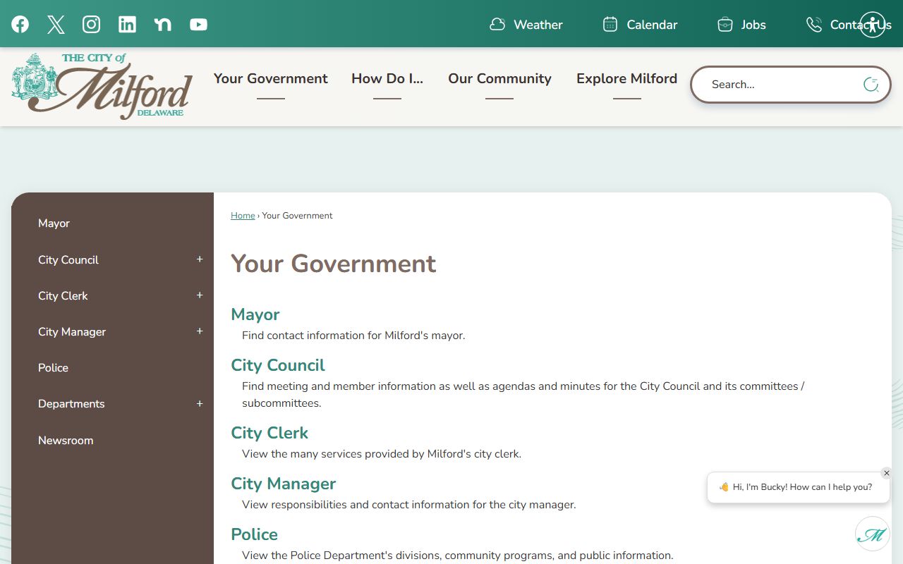 Milford government hub Phone Directory page