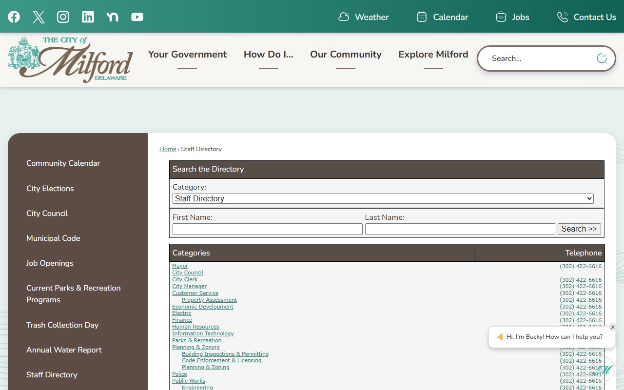 Milford staff directory Phone Directory listing