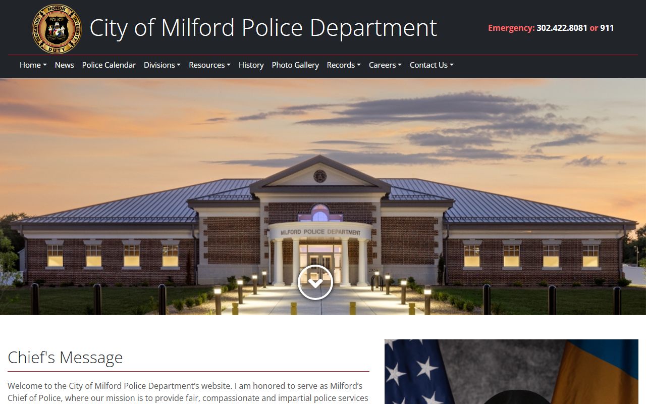 Milford Police Department Phone Directory page