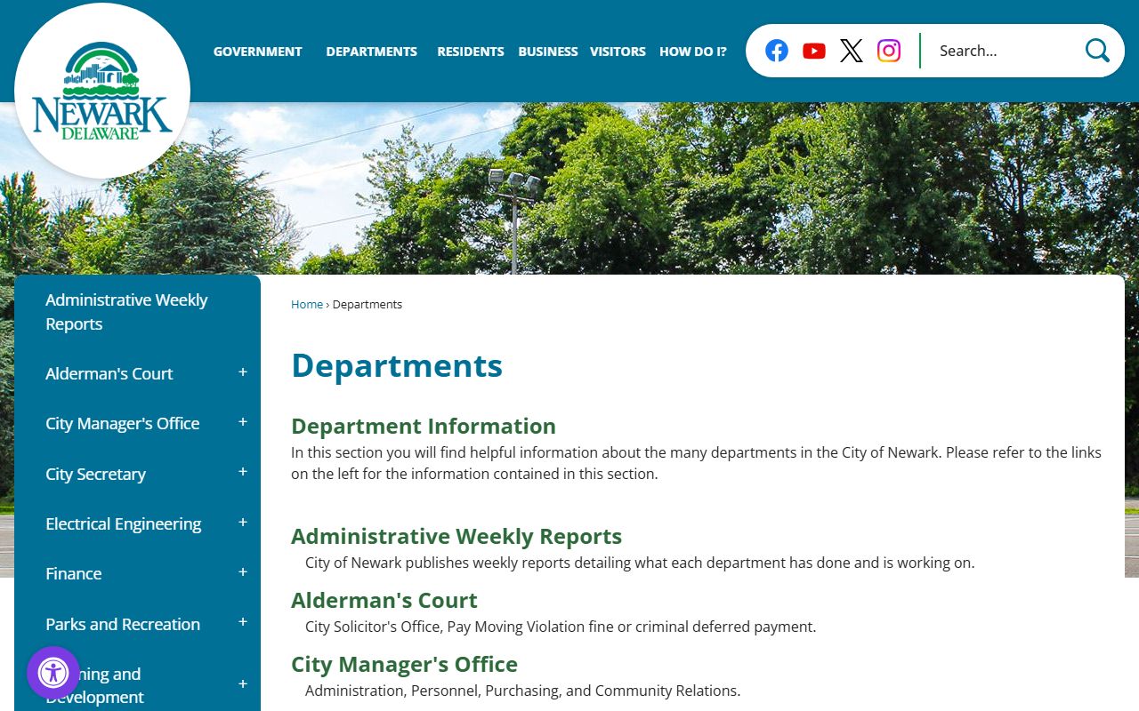 Newark Departments listing Phone Directory page