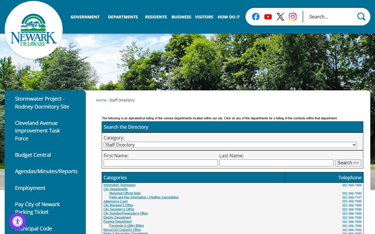 Newark master staff Phone Directory page