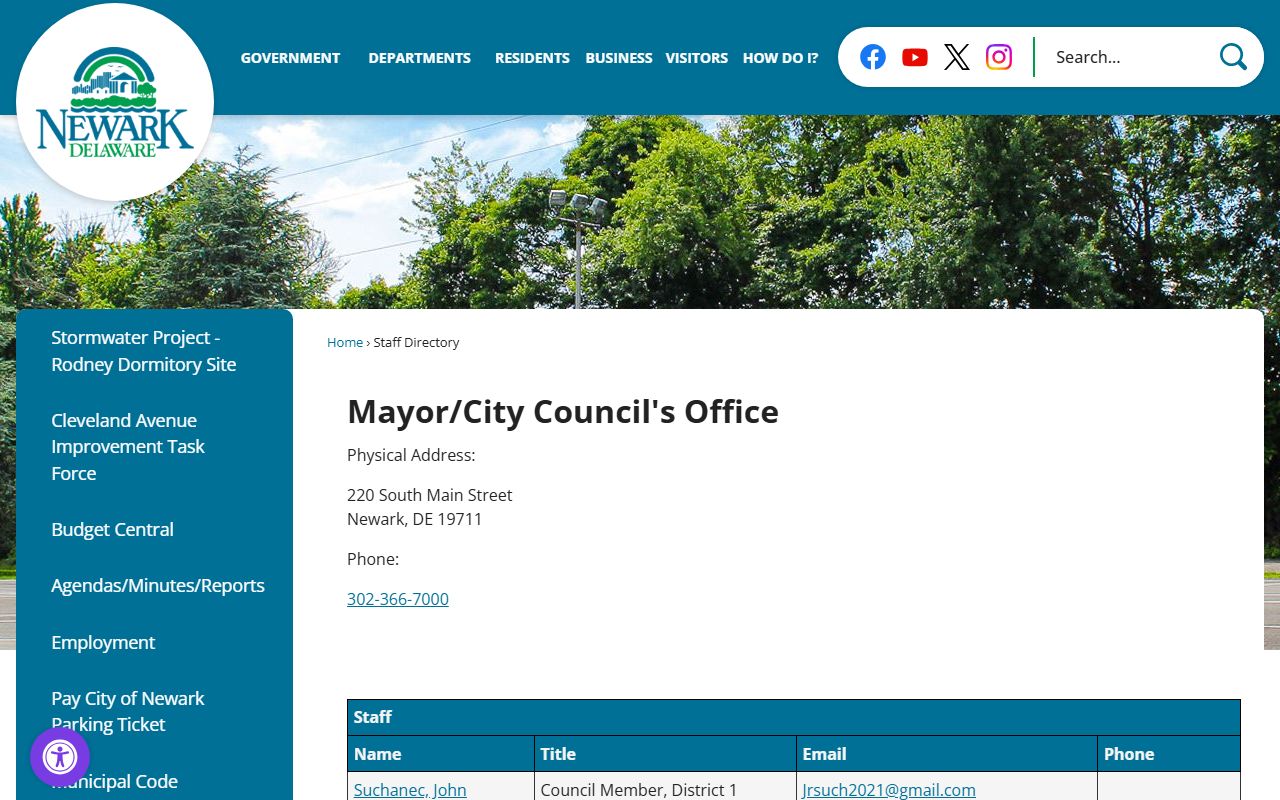 Newark Mayor and City Council Phone Directory page