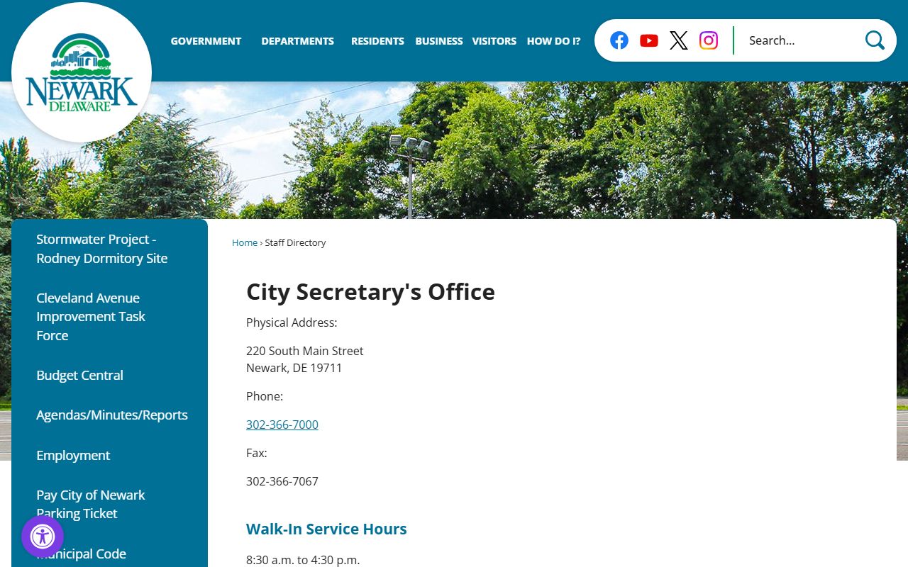 Newark City Secretary Phone Directory office page