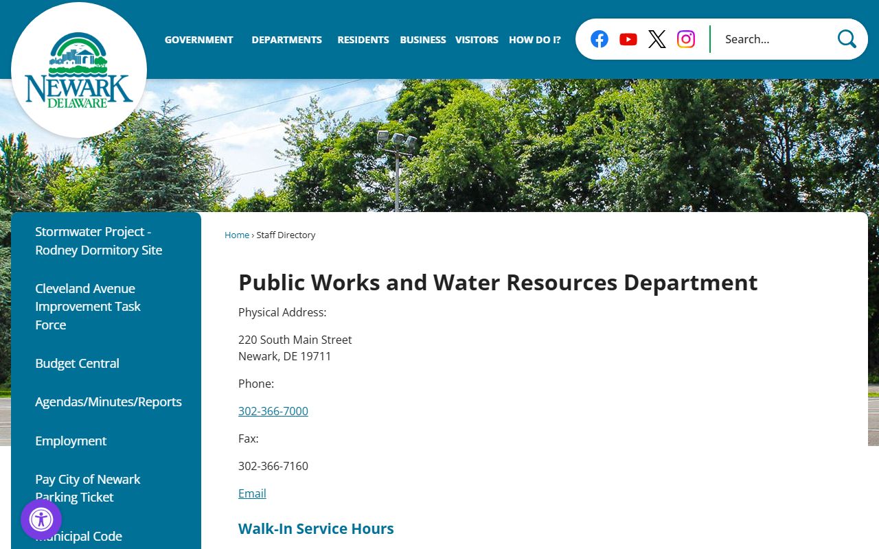 Newark Public Works and Water Phone Directory page