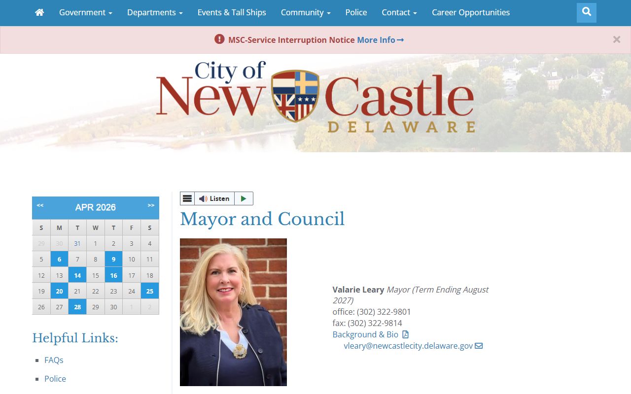 New Castle City Mayor and Council Phone Directory page