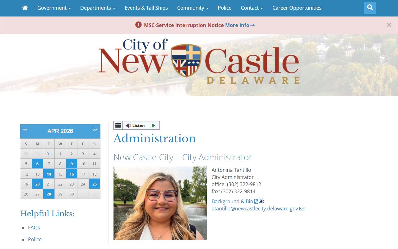New Castle City Administration Phone Directory page