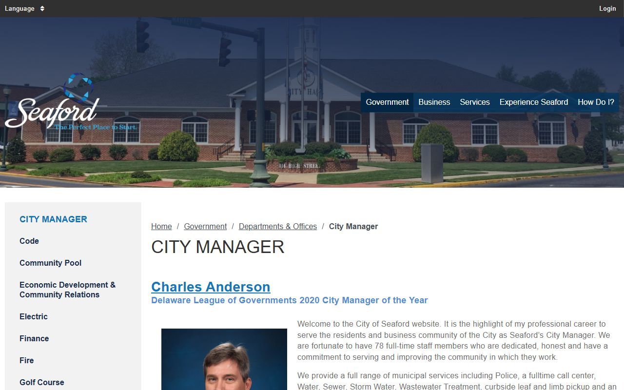 Seaford City Manager office Phone Directory page