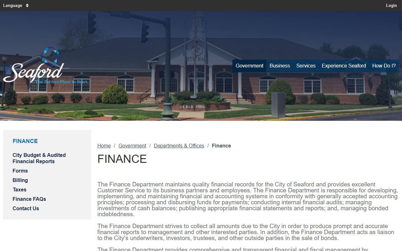 Seaford Finance Department Phone Directory page