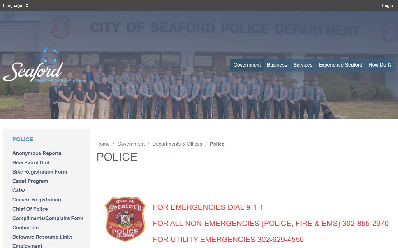 Seaford Police Department Phone Directory page