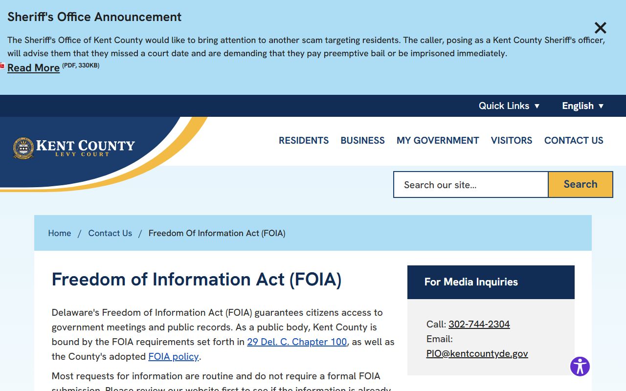Kent County FOIA Phone Directory request page
