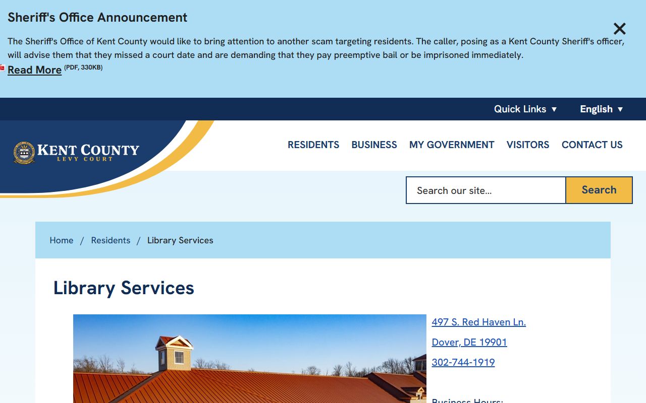 Kent County library services Phone Directory page