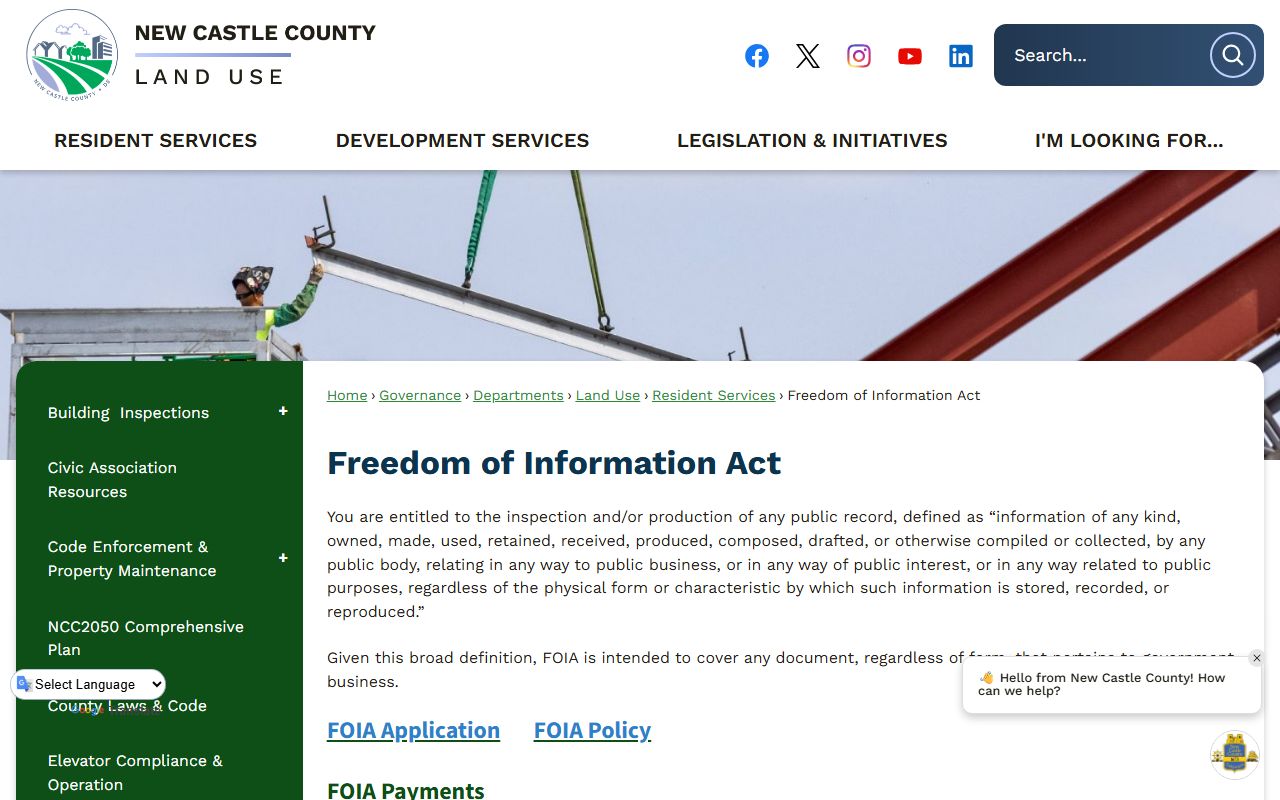 New Castle County FOIA Phone Directory request page