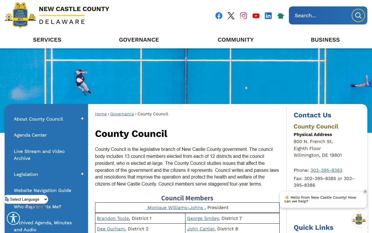 New Castle County Council Phone Directory page