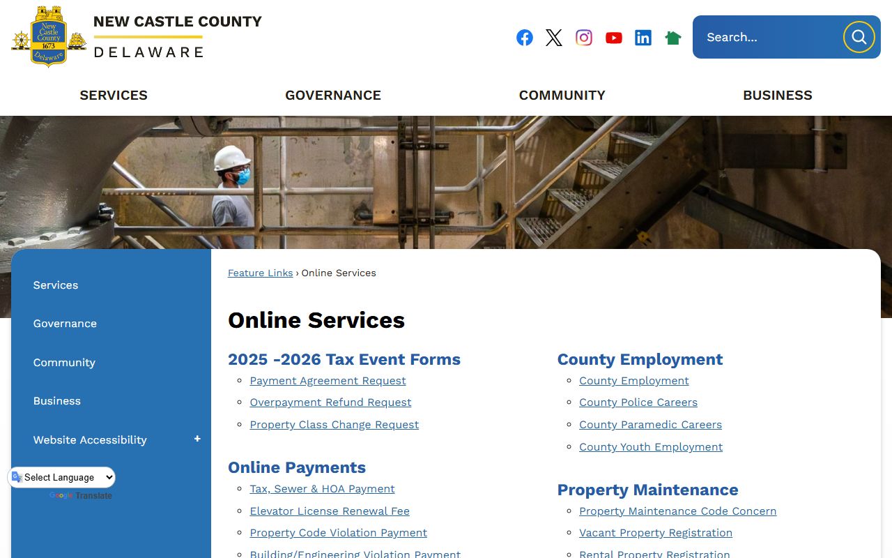 New Castle County online services Phone Directory portal