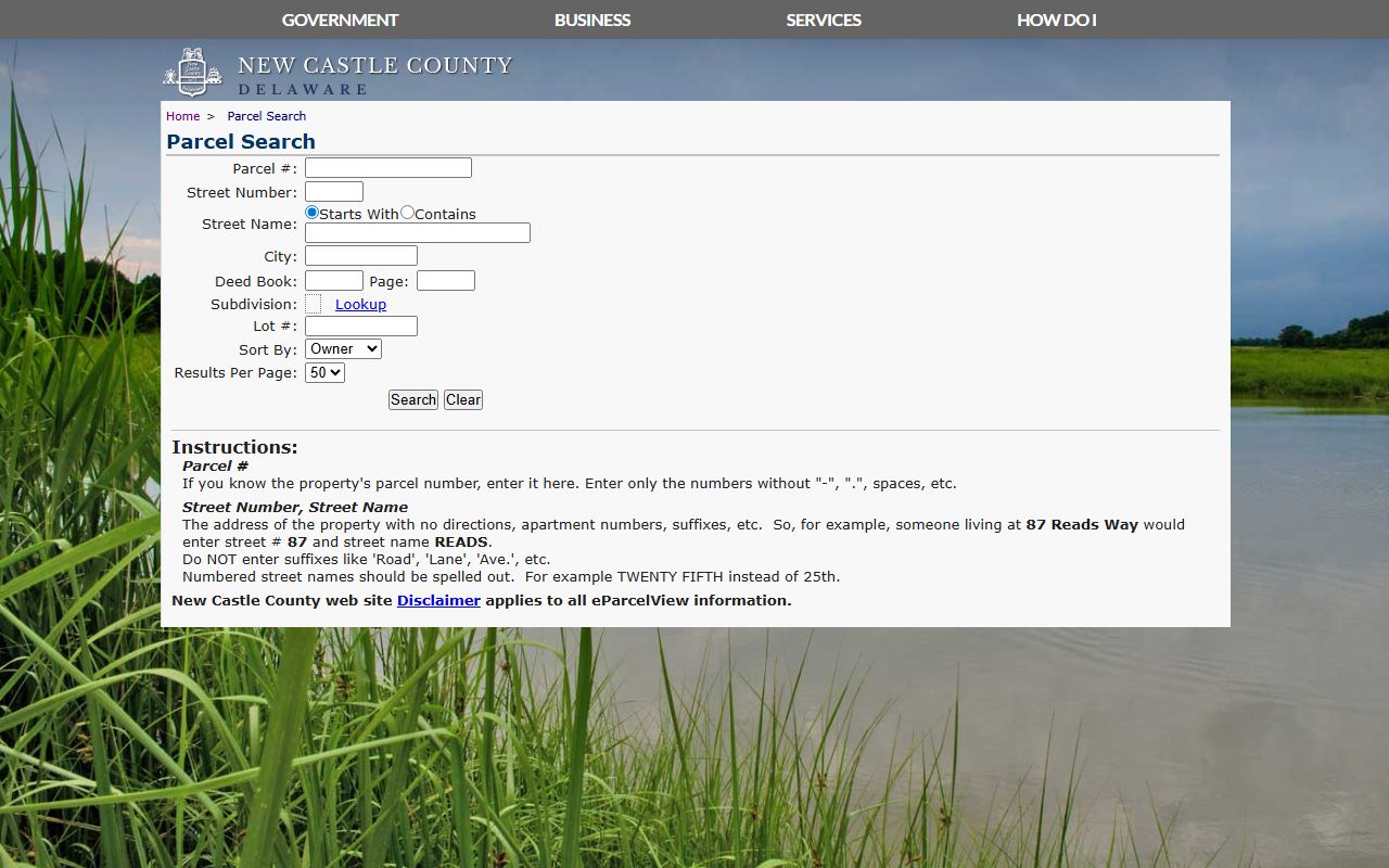 New Castle County Parcel Search Phone Directory tool
