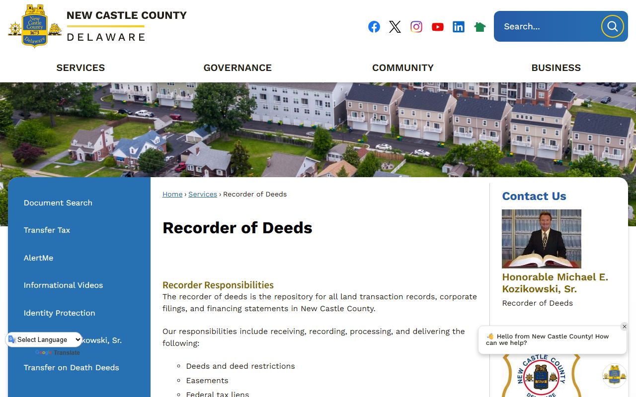 New Castle County Recorder of Deeds Phone Directory page