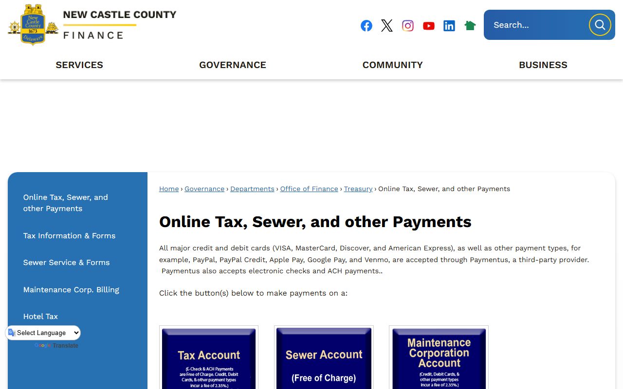 New Castle County tax and sewer Phone Directory payment page
