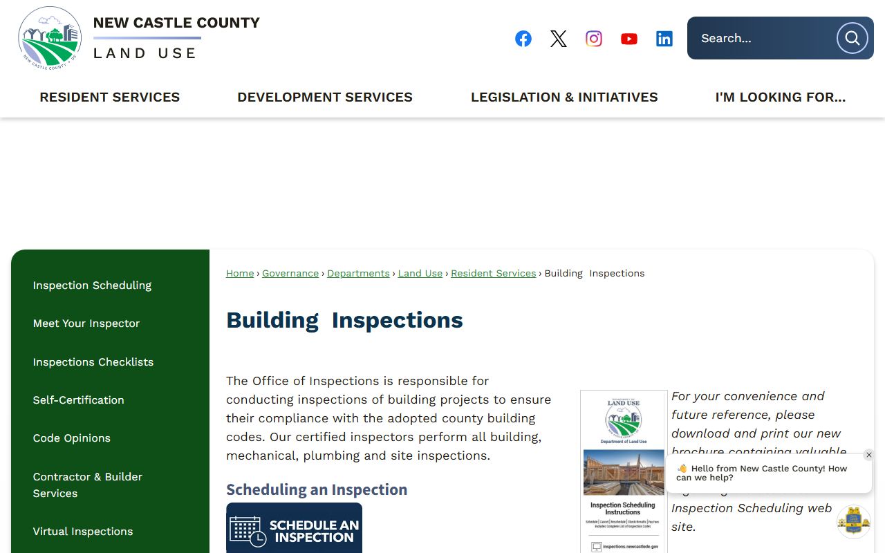New Castle County Building Inspections Phone Directory page