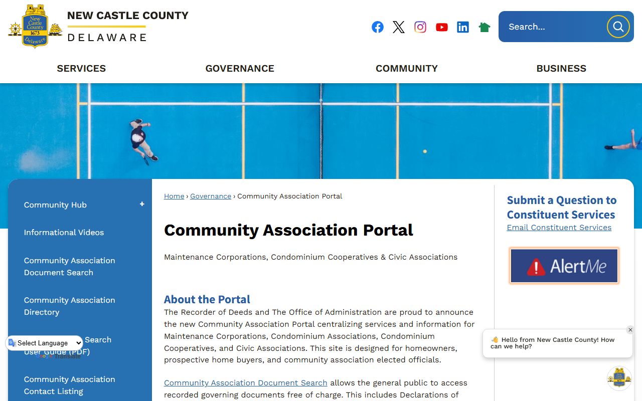 New Castle County Community Association Phone Directory portal