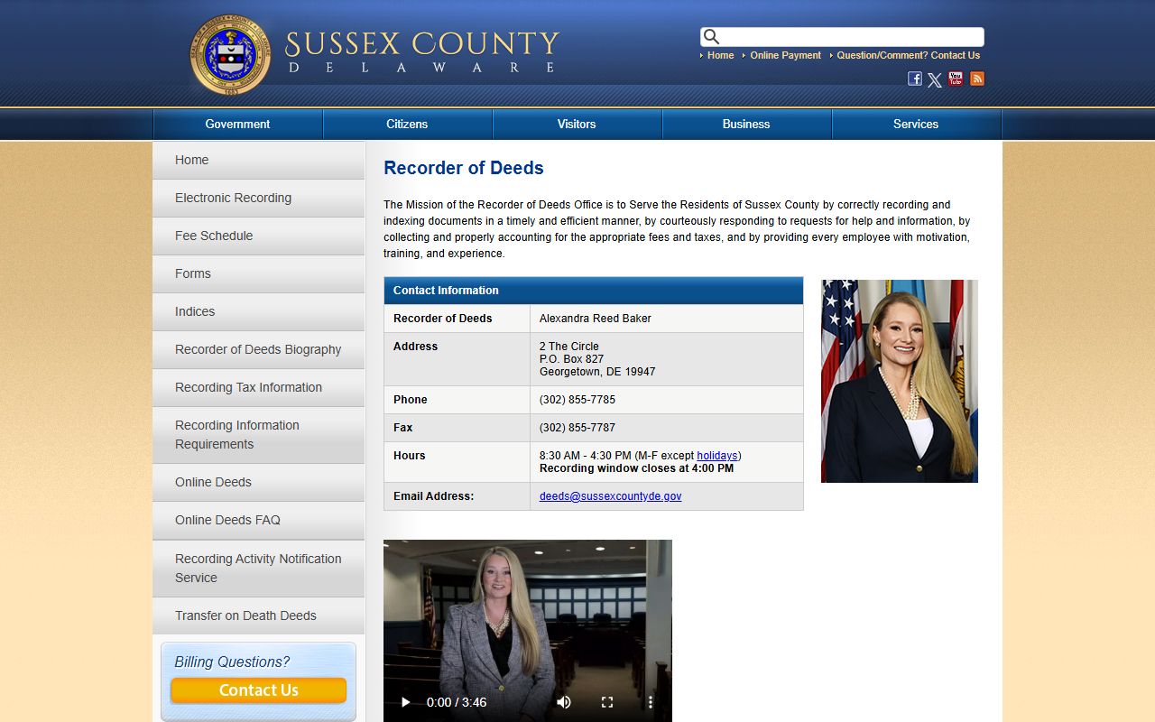 Sussex County Recorder of Deeds Phone Directory page