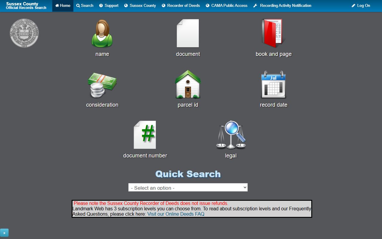 Sussex County deeds search LandmarkWeb Phone Directory portal