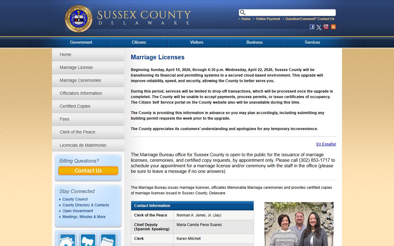 Sussex County Marriage Bureau Phone Directory page