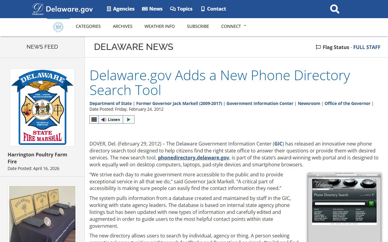 Delaware Phone Directory news release