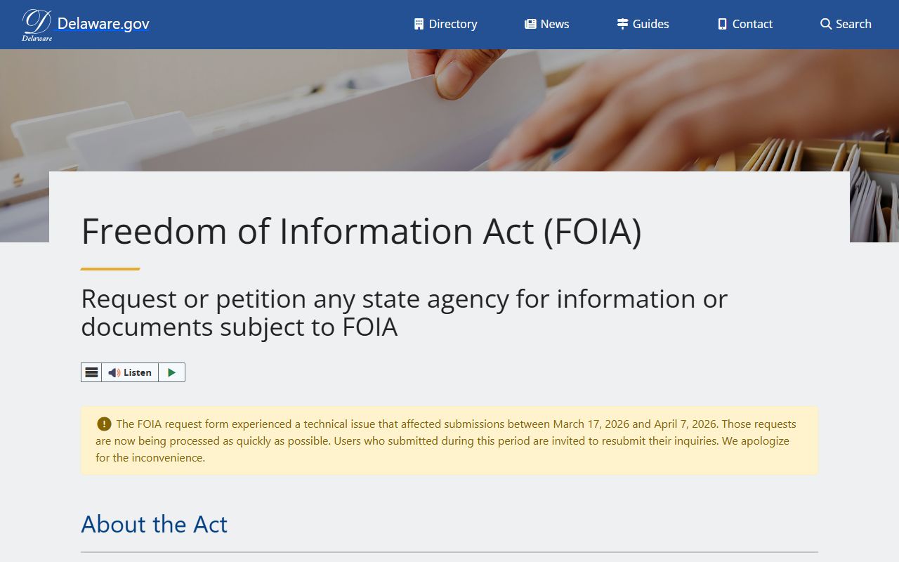 Delaware state FOIA public records portal