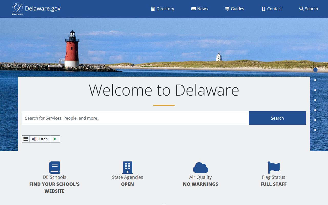 Delaware state government homepage at delaware.gov