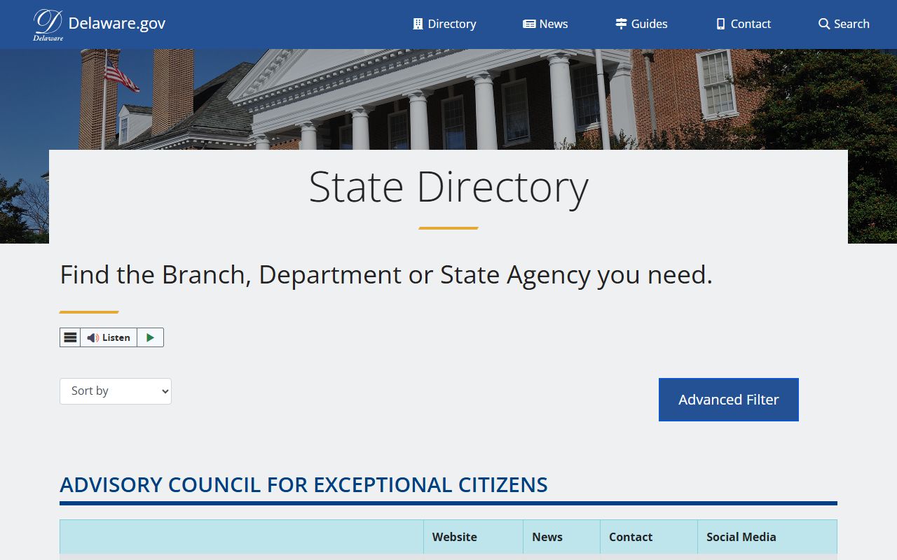 Delaware State Phone Directory search tool homepage